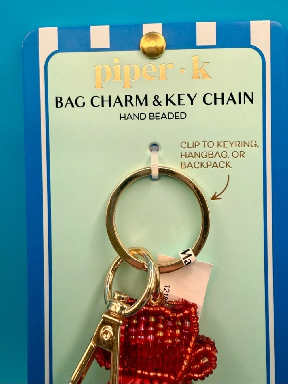 Piper Red Hand-Beaded Lobster Bag Charm Key Chain - Picture 2 of 4